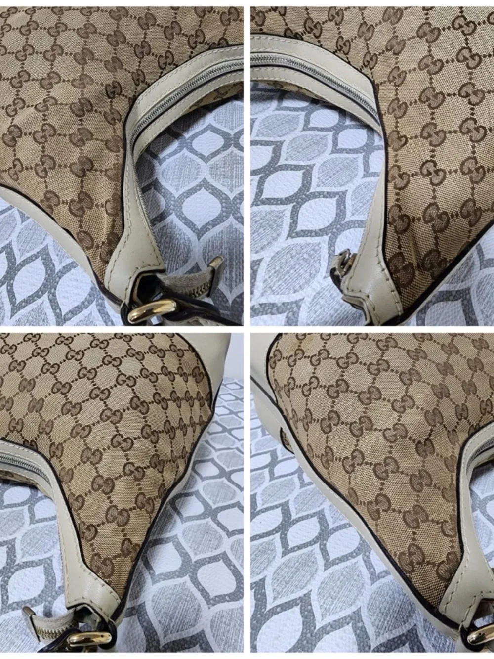Authentic GUCCI Monogram Medium Lovely Heart Hobo Off White/Brown